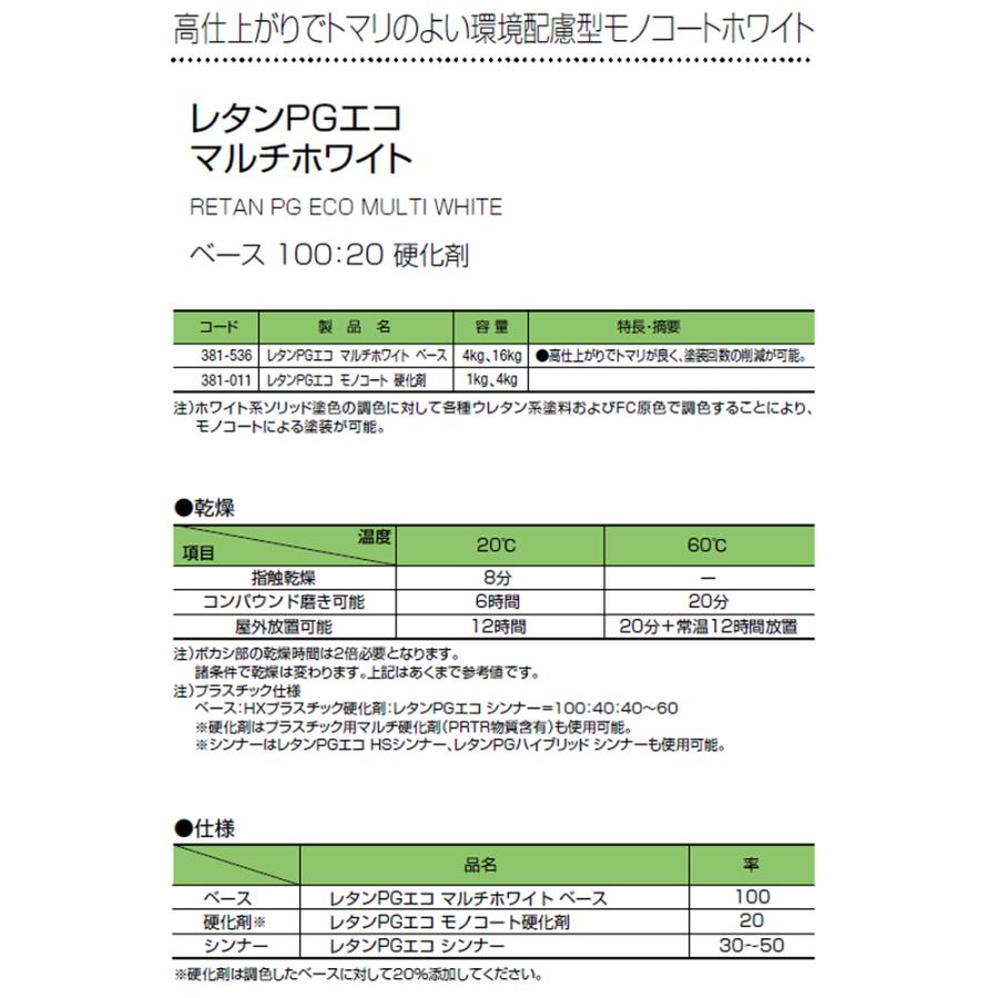 関西ペイント 381-536 レタンPG エコ マルチホワイト ベース 4kg
