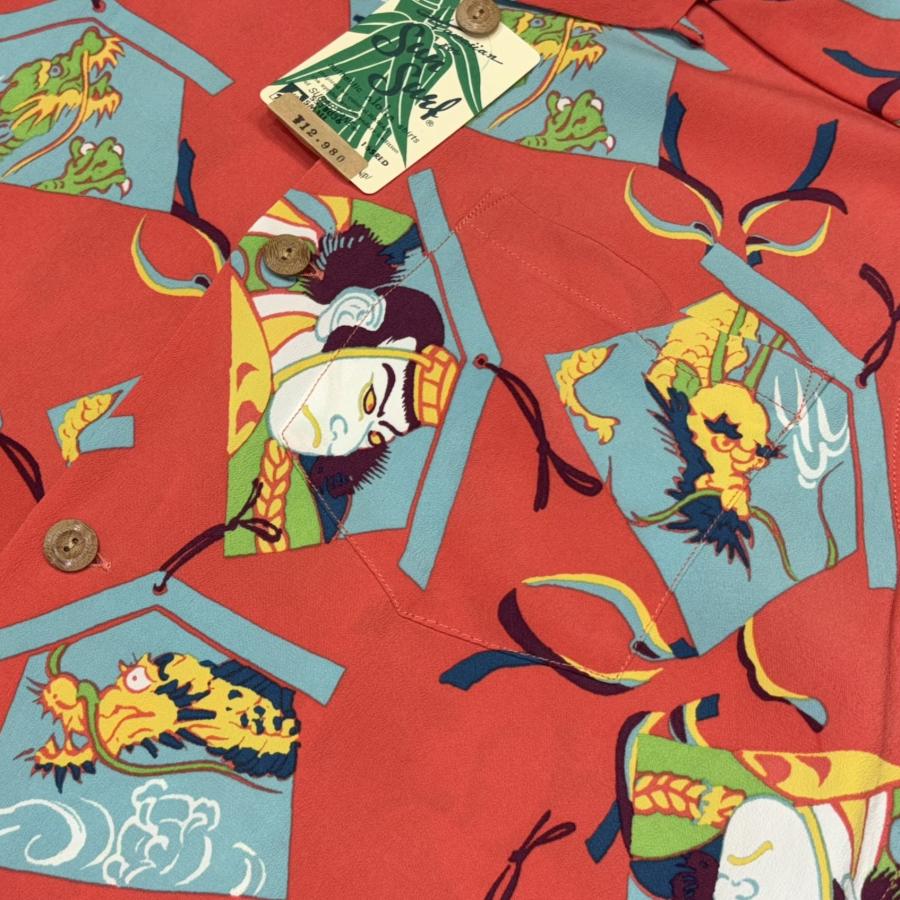 【美品】サンサーフ アロハシャツ 大きいサイズ L カブキ　歌舞伎 和柄 赤 美品】サンサーフ アロハシャツ 大きいサイズ L カブキ 歌舞伎