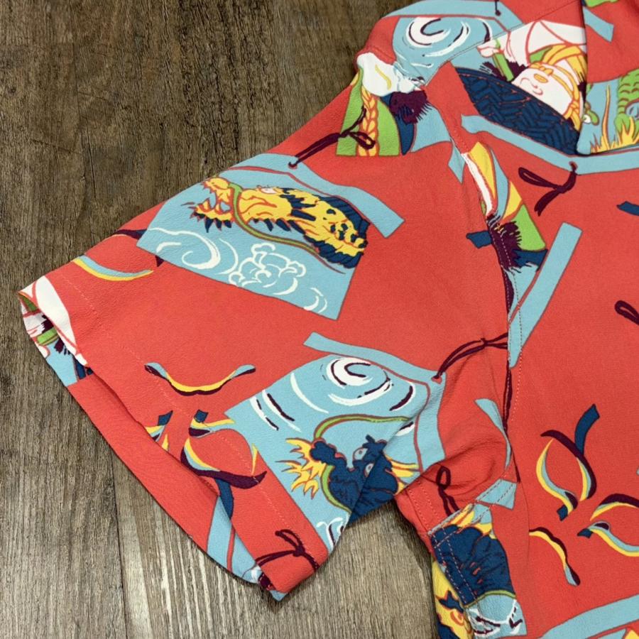 【美品】サンサーフ アロハシャツ 大きいサイズ L カブキ　歌舞伎 和柄 赤 美品】サンサーフ アロハシャツ 大きいサイズ L カブキ 歌舞伎