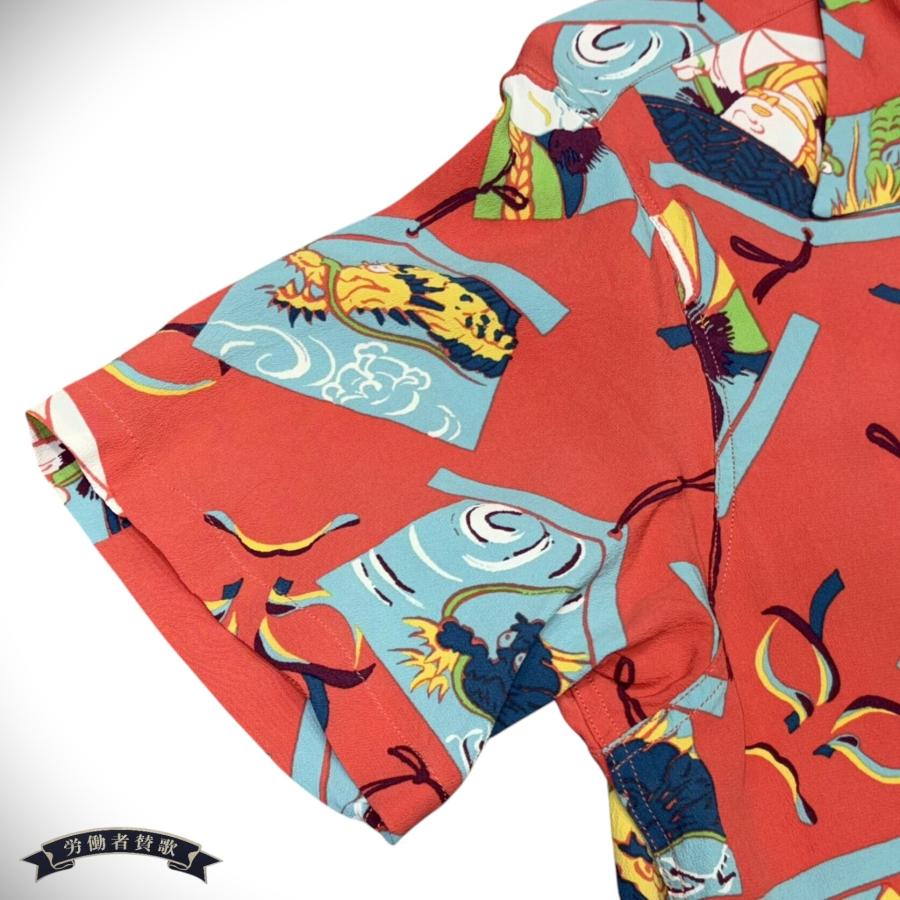 【美品】サンサーフ アロハシャツ 大きいサイズ L カブキ　歌舞伎 和柄 赤 SUN SURF サンサーフ 和柄 アロハシャツ カブキ 歌舞伎 KABUKI 隈取