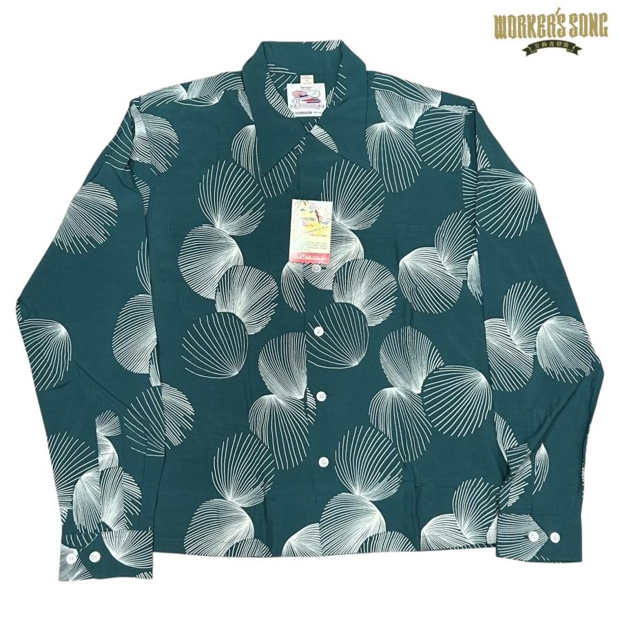 デュークカハナモク　アロハシャツ 白地 ネイビー 水玉 ヤシの木　長袖 デュークカハナモク アロハシャツ 白地 ネイビー 水玉 ヤシの木