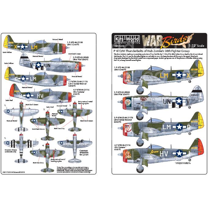 Kits-World(172210)1/72 P-47D サンダーボルト 'Pat'他用デカール｜works-hikoukigumo