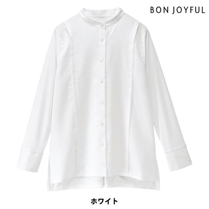 ボンユニ スタンドカラー ブラウス 長袖 ノーカラーシャツ おしゃれ かわいい 通勤 事務服 レディース ホワイト ブラック 白 黒 制服 ユニフォーム bo-24246 | ブランド登録なし | 05