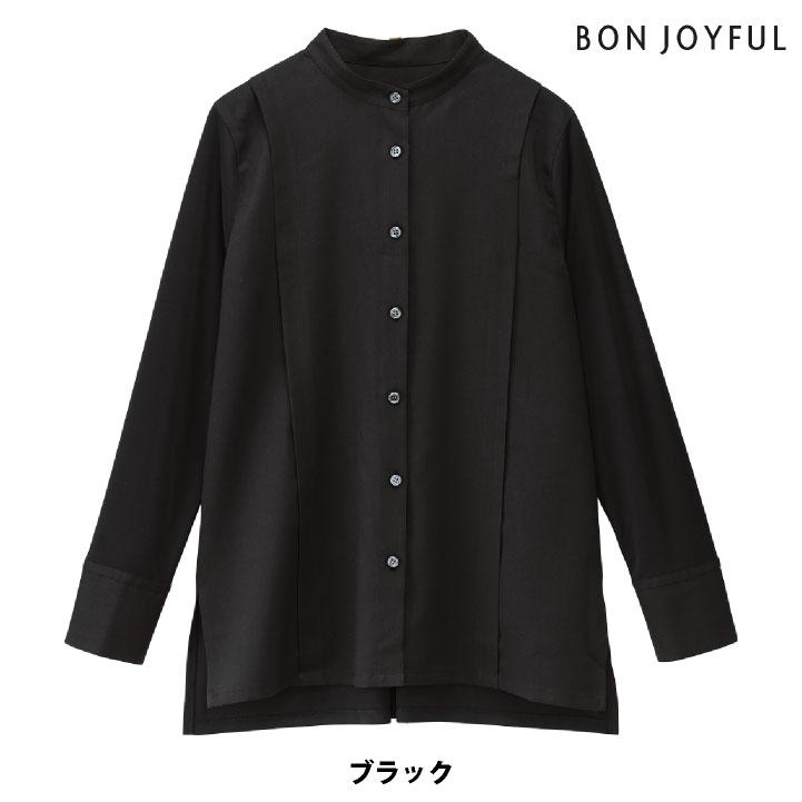 ボンユニ スタンドカラー ブラウス 長袖 ノーカラーシャツ おしゃれ かわいい 通勤 事務服 レディース ホワイト ブラック 白 黒 制服 ユニフォーム bo-24246 | ブランド登録なし | 06