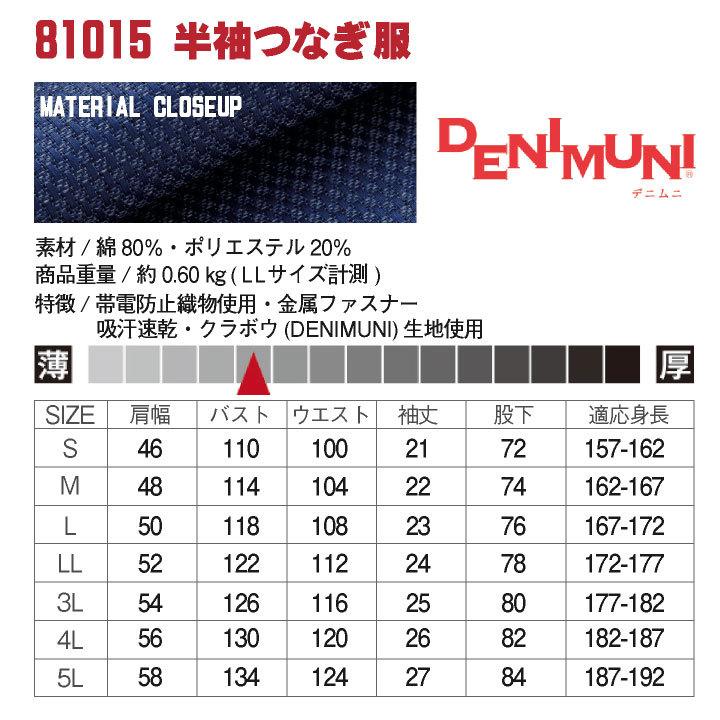 半袖つなぎ DENIMUNI デニム 吸汗速乾 金属ファスナー使用 帯電防止織物使用 ユニフォーム カジュアル 作業服 EDWIN 年間 春夏 秋冬 エドウィン edwin-81015-b | EDWIN | 03