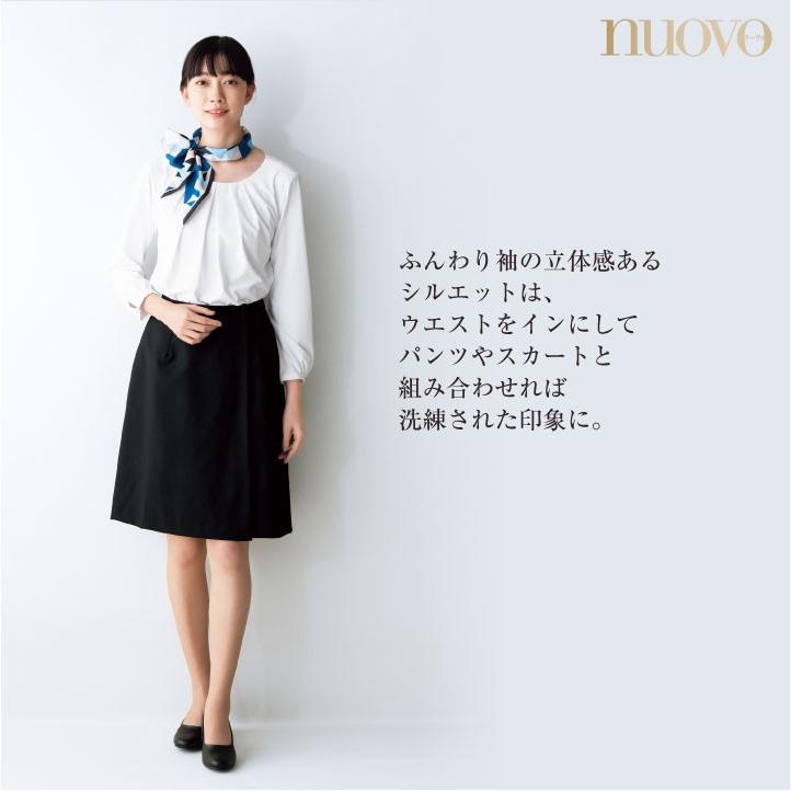 ノーカラーブラウス フロントタック 白無地 長袖 レディース 事務服 ヌーヴォ フォーク オフィスウェア 企業受付 フォーマルウェア 長袖ブラウス fo-fb75590 | FOLK | 02