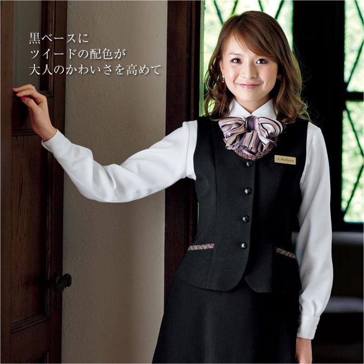 ベスト スーツ レディース アンジョア ブラック 事務服 制服 ジレ 仕事服 受付 接客業 ホテル かわいい enjoie jo-11415-b | ジョア | 02