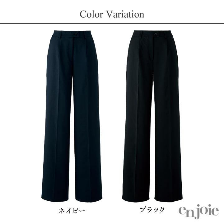 アンジョア ワイドパンツ ストレッチ オフィス 医療事務 事務服 制服 ユニフォーム ネイビー ブラック 17号 19号 大きいサイズ en joie enjoie jo-72095-b |  | 06