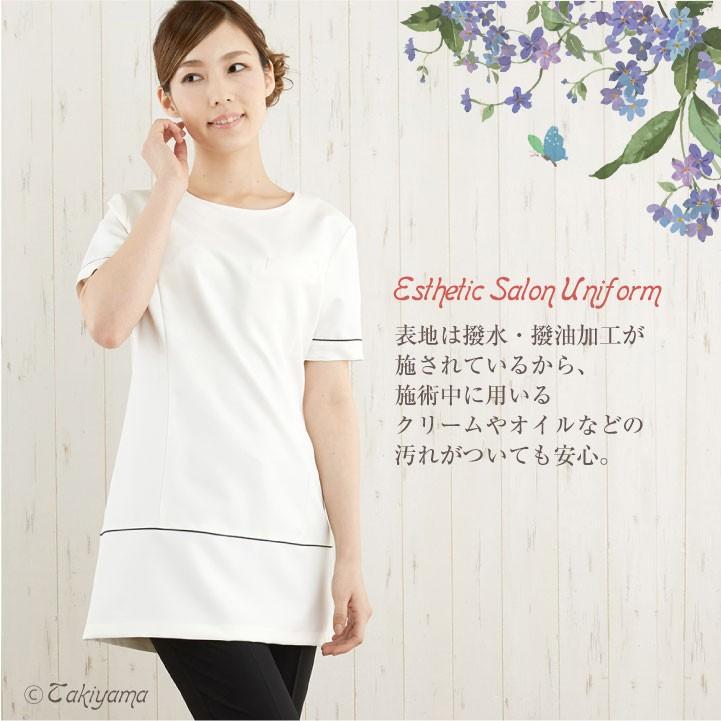 シロタコーポレーション チュニック ホワイト ブラック 透け防止 ストレッチ エステ ネイル クリニック 受付 医療系 制服 シロタ 半袖 sc-e3114 | ブランド登録なし | 02