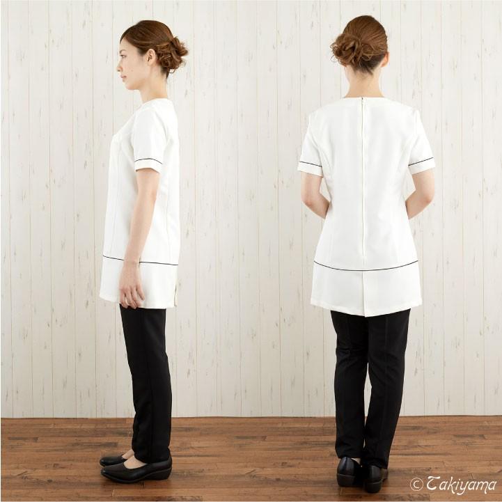シロタコーポレーション チュニック ホワイト ブラック 透け防止 ストレッチ エステ ネイル クリニック 受付 医療系 制服 シロタ 半袖 sc-e3114 | ブランド登録なし | 05