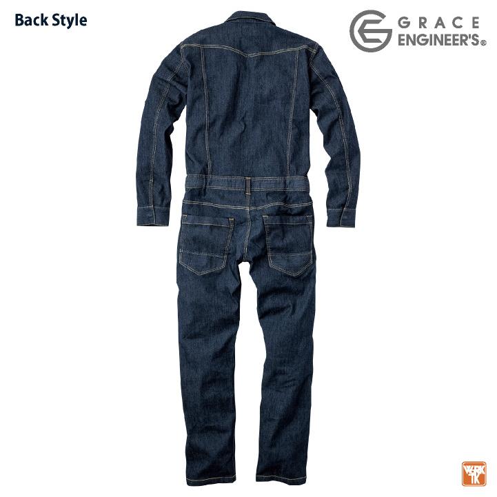 GRACE ENGINEER ストレッチデニムつなぎ 濃紺 LL 美品 グレースエンジニア ストレッチデニム ヒッコリー 長袖つなぎ