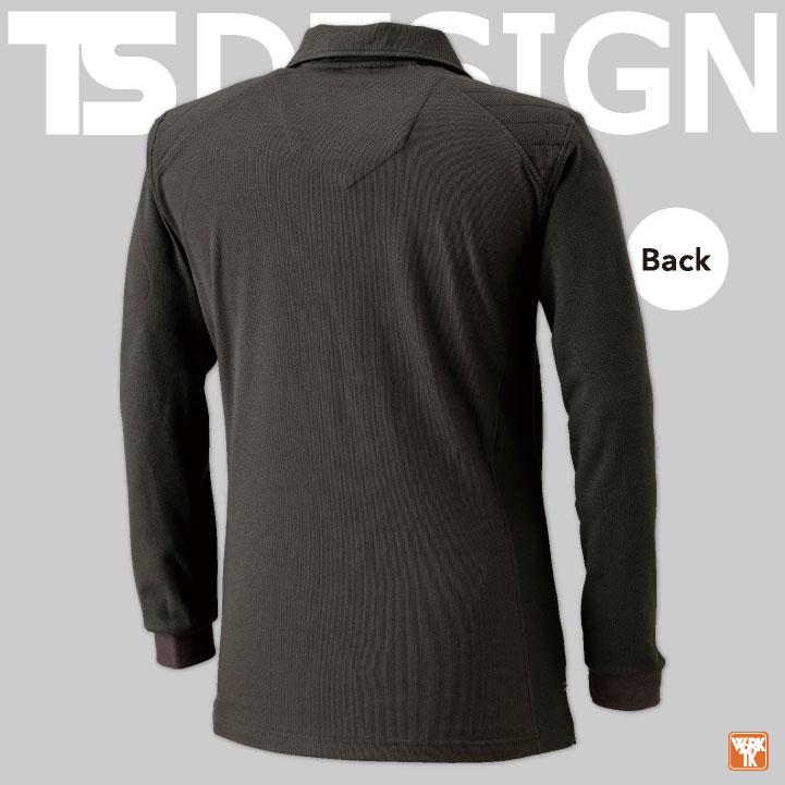 TS DESIGN ドライ 鹿の子 ポロシャツ リブ袖 長袖 肩刺し子 吸汗速乾