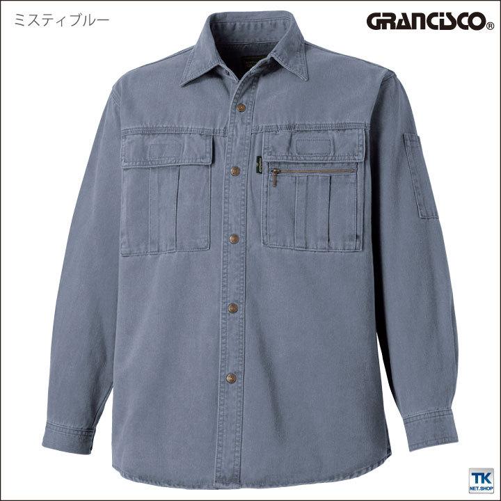 長袖シャツ 作業着 作業服 グランシスコ ワークウェア ピーチ起毛 チノクロス 収納ポケット ユーズド感 おしゃれ タカヤ 秋冬 GRANCISCO ty-gc2002-b |  | 02