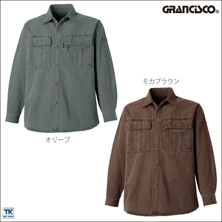 長袖シャツ 作業着 作業服 グランシスコ ワークウェア ピーチ起毛 チノクロス 収納ポケット ユーズド感 おしゃれ タカヤ 秋冬 GRANCISCO ty-gc2002-b |  | 09