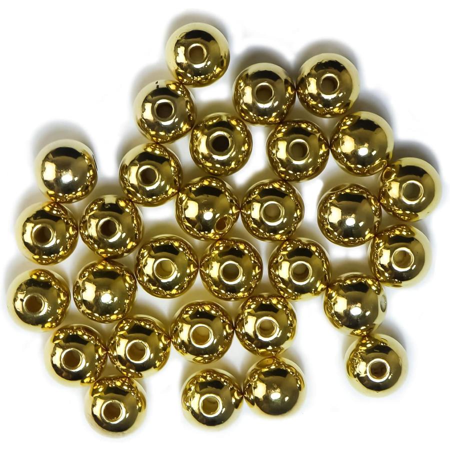 メタルビーズ ゴールド ラウンドビーズ 30個【10mm】パーツ 金 丸型 球体 穴あり 光沢 メタル メッキ 軽量 両穴 アクセサリー きらきらぷんぷん丸 CB-002 | きらきらぷんぷん丸