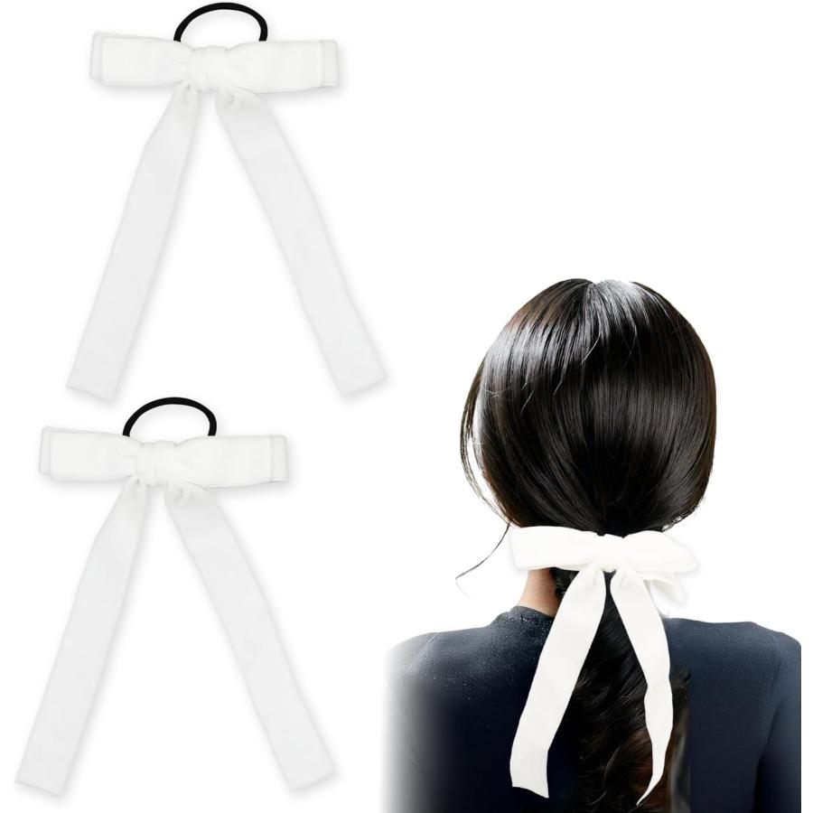 確認 ヘアゴム ヘアリボン ツインテール 175 ベロア 白