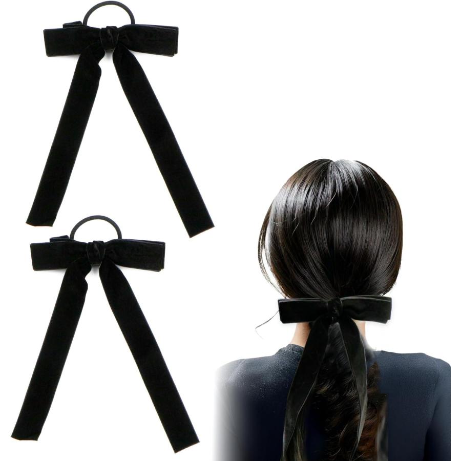 きらきらぷんぷん丸 ベロア リボン ヘアゴム 2個入り ブラック 黒