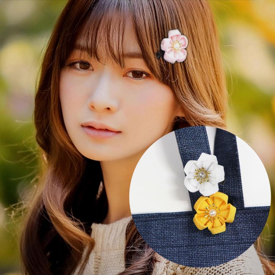 きらきらぷんぷん丸 和風 ちりめん 花 ヘアクリップ ホワイト 2個入り