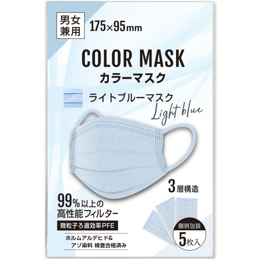 カラーマスク ライトブルーマスク 3層不織布マスク おしゃれマスク