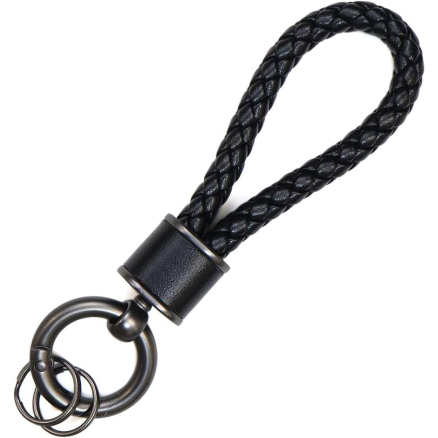 きらきらぷんぷん丸 レザー キーホルダー 編み込み 【ブラック】 黒 鍵