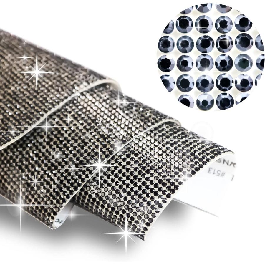 ラインストーンシール 粘着あり デコレーション スマホ シート ステッカー A4大きめサイズ 【ブラック】1シート 240x400mm  S011 | きらきらぷんぷん丸