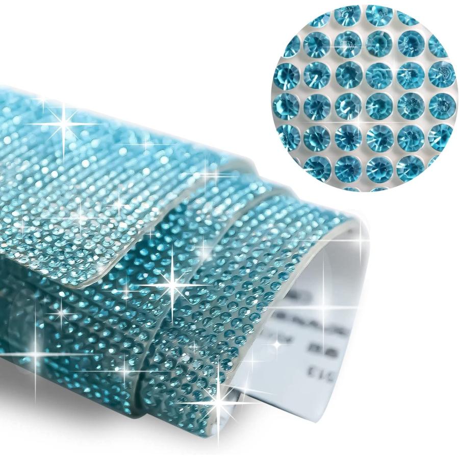 ラインストーンシール 粘着あり デコレーション スマホ シート ステッカー A4大きめサイズ 【アクアマリン】1シート 240x400mm  S015 | きらきらぷんぷん丸