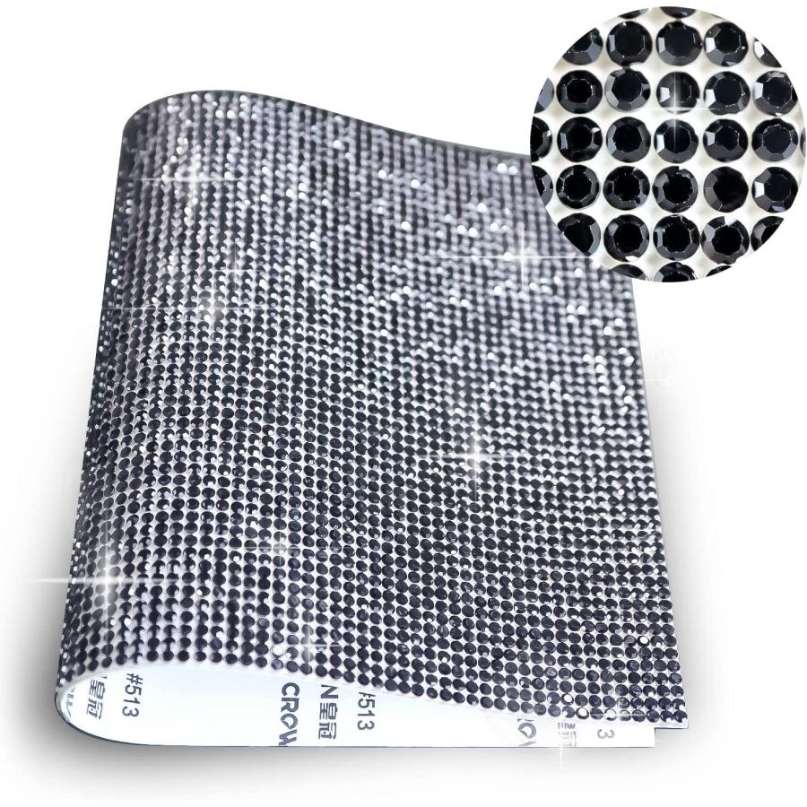 ラインストーンシール 粘着あり デコレーション スマホ シート ステッカー 大きめスマホサイズ【ブラック】1シート 120x200mm  S019 | きらきらぷんぷん丸 | 02