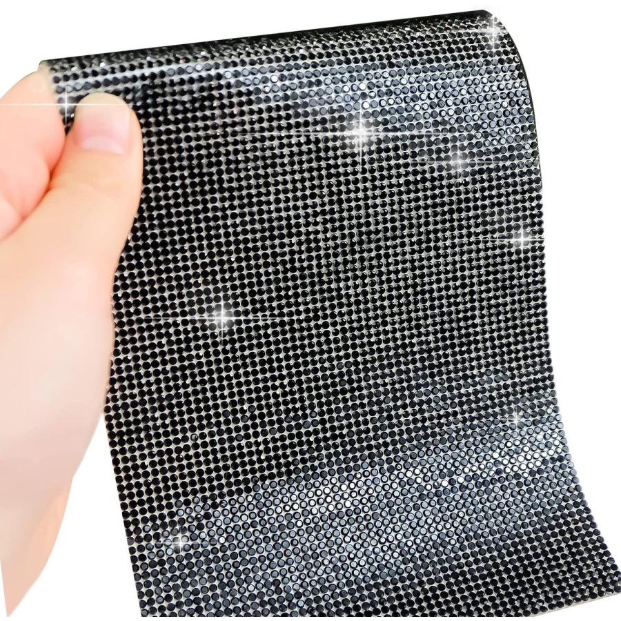 ラインストーンシール 粘着あり デコレーション スマホ シート ステッカー 大きめスマホサイズ【ブラック】1シート 120x200mm  S019 | きらきらぷんぷん丸 | 05