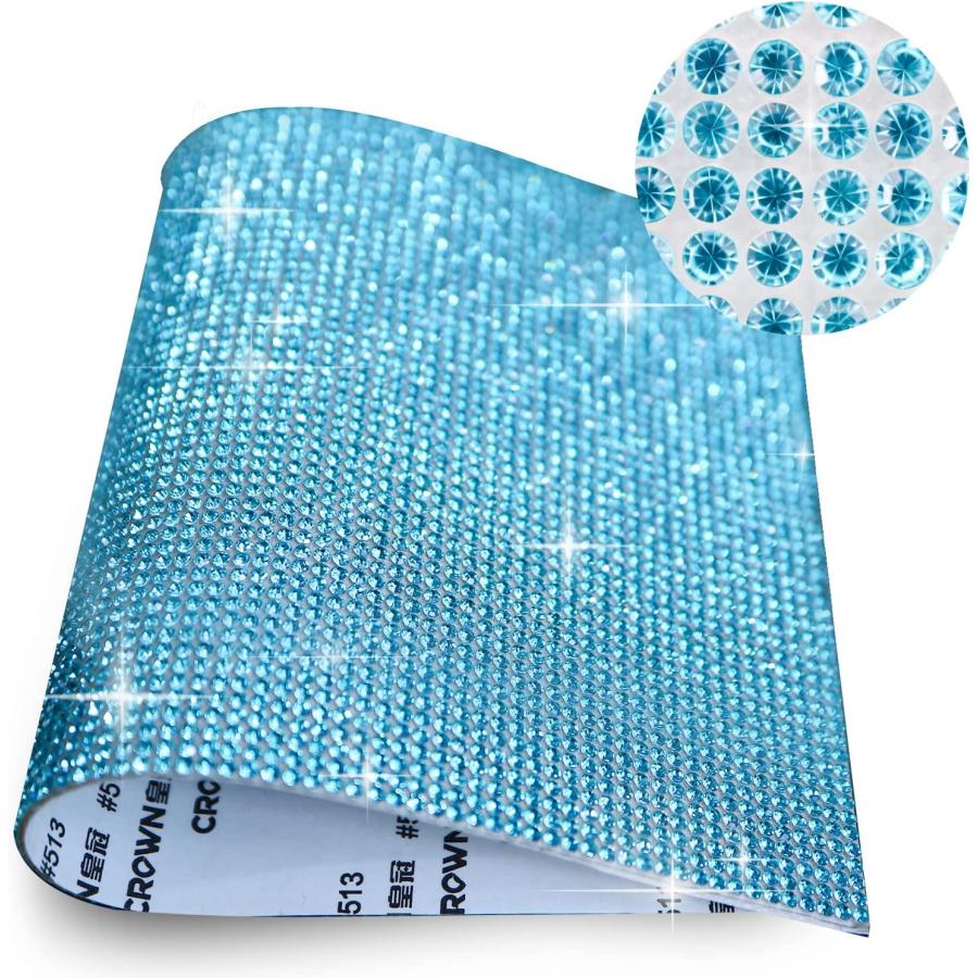 ラインストーンシール 粘着あり デコレーション スマホ シート ステッカー 大きめスマホサイズ【アクアマリン】1シート 120x200mm  S027 | きらきらぷんぷん丸 | 02