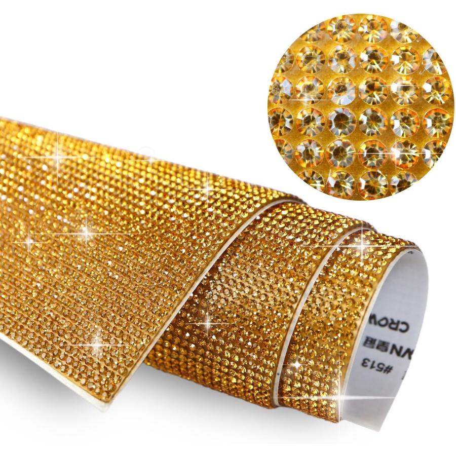 ラインストーンシール 粘着あり スマホ シート ステッカー A4大きめサイズ 【ゴールドイエロー】1シート 240x400mm  S032 | きらきらぷんぷん丸