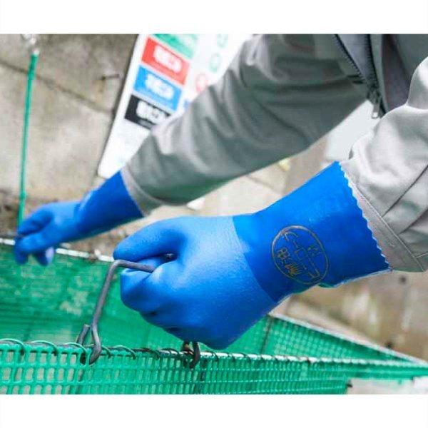 作業用手袋 簡易包装耐油ビニローブ 10双入 漁業 建築 ブルー M/L/LL 