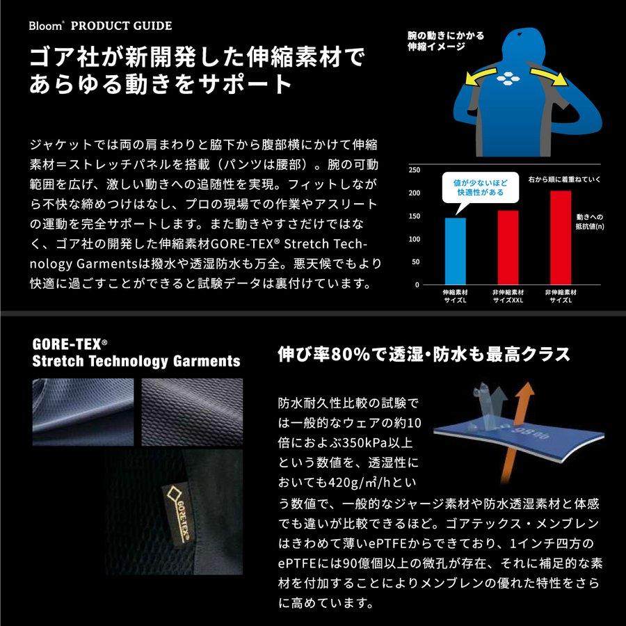 合羽 ゴアテックス レインスーツ 上下セット Bloomウェア 伸縮