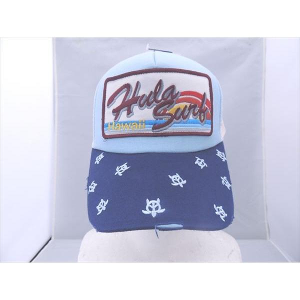 オリジナル メッシュキャップ HulaSurf Hawaii ダメージ加工 亀刺繍紺つば 白メッシュ 2555● | 