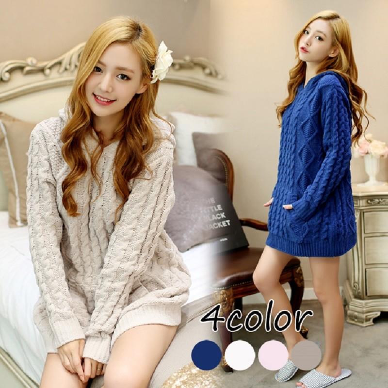 ルームウェア レディース もこもこ ケーブル編み フード付 ロングワンピース 部屋着 S612 Ud V2f5 Qptu World Box 通販 Yahoo ショッピング