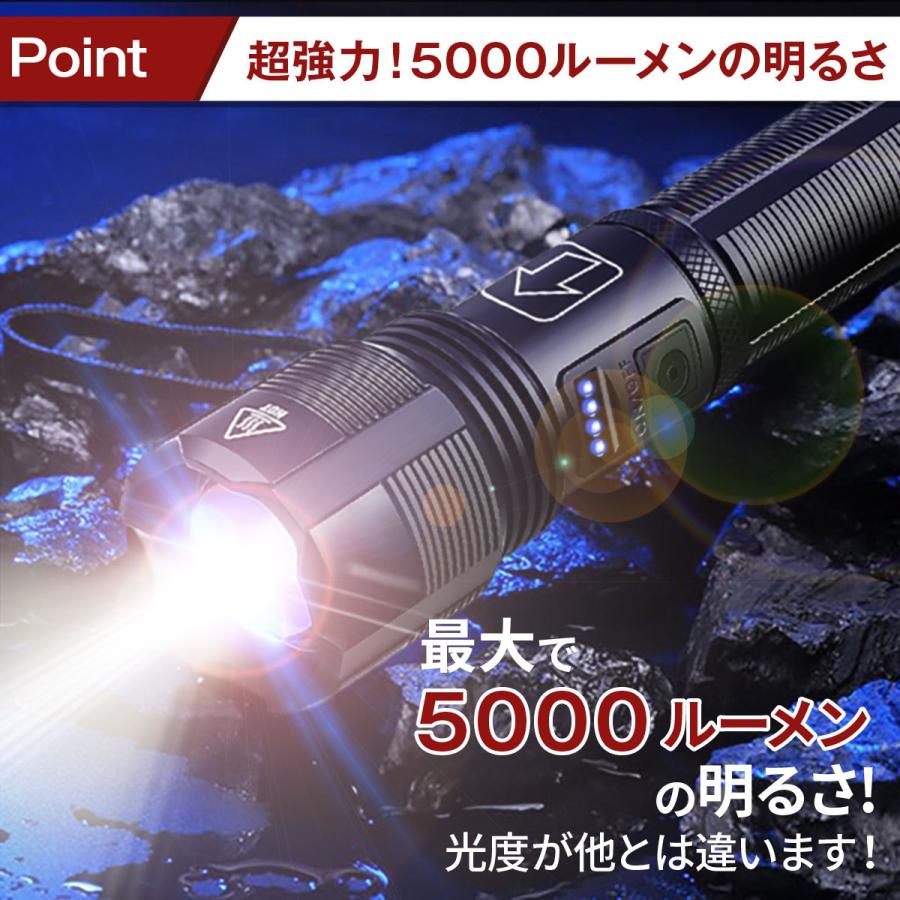 ハンディライト LED 充電式 小型 最強 超強力 軍用 懐中電灯 USB充電式