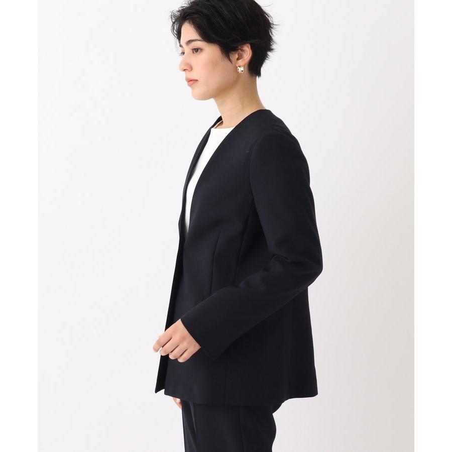 新品】オペークドットクリップ パール調ボタンノーカラージャケット 