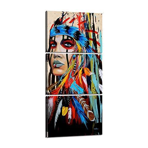 3ピース ネイティブアメリカン インディアン ガール ウォールアート キャンバス ペインティング レディース チーフとカラフルな羽 民族的アクセサリー Ys World Gift Shop 通販 Yahoo ショッピング