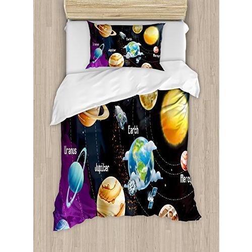 TWIN / TWIN XL Multi 1  Outer Space Decor Duvet Cover Set by Ambesonne Sola