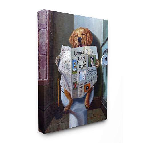 ビッグ割引 Stupell Industries 24 面白い絵画キャンバスウォールアート Toilet On Newspaper The Reading Dog オブジェ、置き物