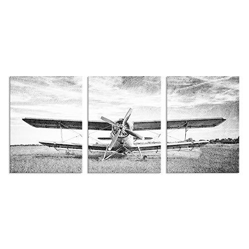 Nachic レトロ ピクチャーペイント レトロ 白黒 ウォールアート ヴィンテージ 飛行機 3ピース ピクチャーペイント Wall キャンバスプリント 飛行機ポスター 男性 寝 妻飾り 壁飾り Beautyempreende Com