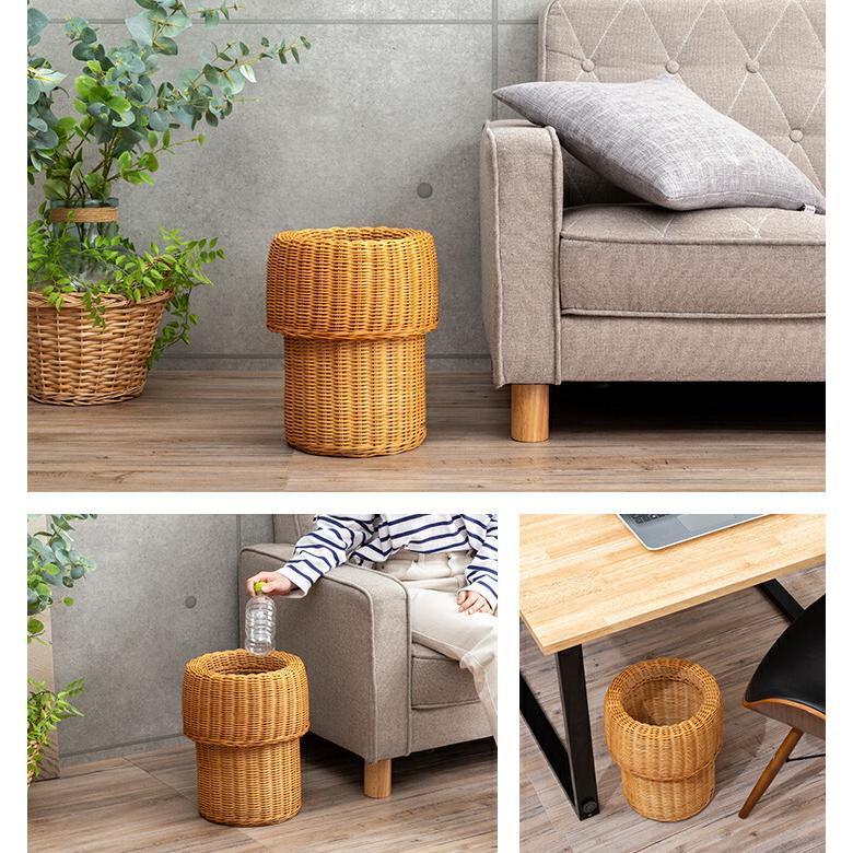 ラタン　カバー付きダストボックス NEWラタンカバー付きダストボックス 丸型ゴミ箱 ゴミ袋が見え