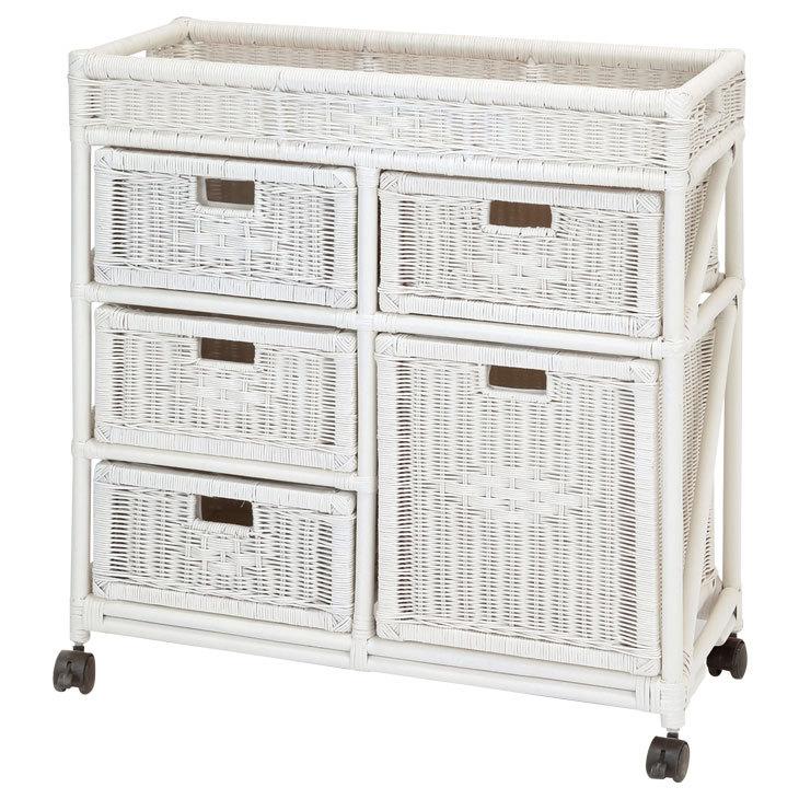 天然籐ランドリーチェスト ワイド3段 脱衣所 洗面所 収納 サニタリー