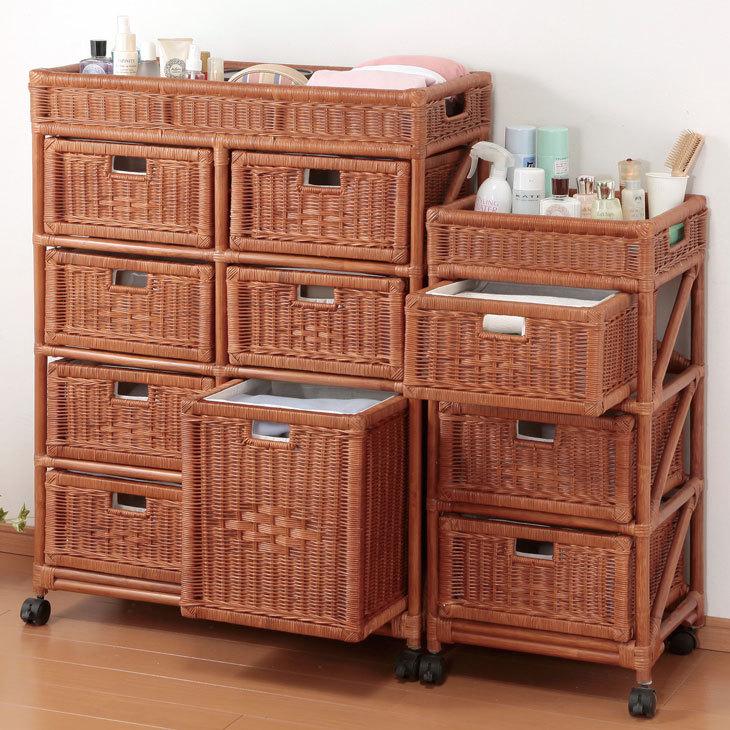 天然籐ランドリーチェスト ワイド3段 脱衣所 洗面所 収納 サニタリー