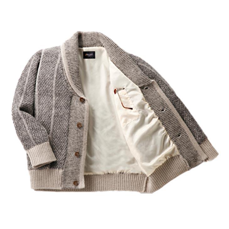 ピエルッチ ウール100％裏地付きヘチマ襟カーディガン 厚手