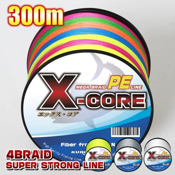 PEライン 300m 5色マルチカラー X-CORE 高強度(0.4号/0.6号/0.8号/1号/1.5号/2号/2.5号/3号/4号/5号/6号/7号/8号/10号)