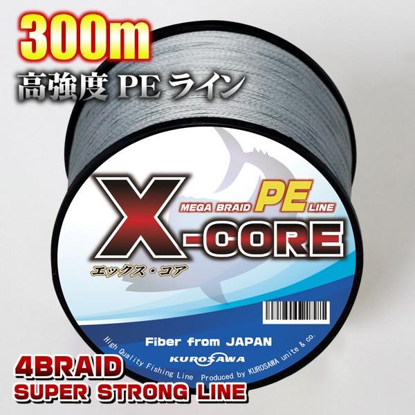 PEライン 300m 5色マルチカラー ホワイト イエロー グレー X-CORE 高