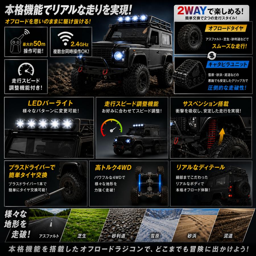 ラジコン ラジコンカー オフロード スケール1/16 四駆 キャタピラー