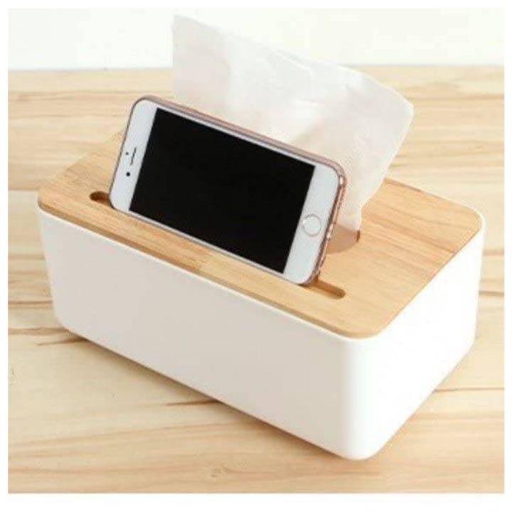 北欧風 ティッシュボックス スマホスタンド付き ティッシュケース 木製