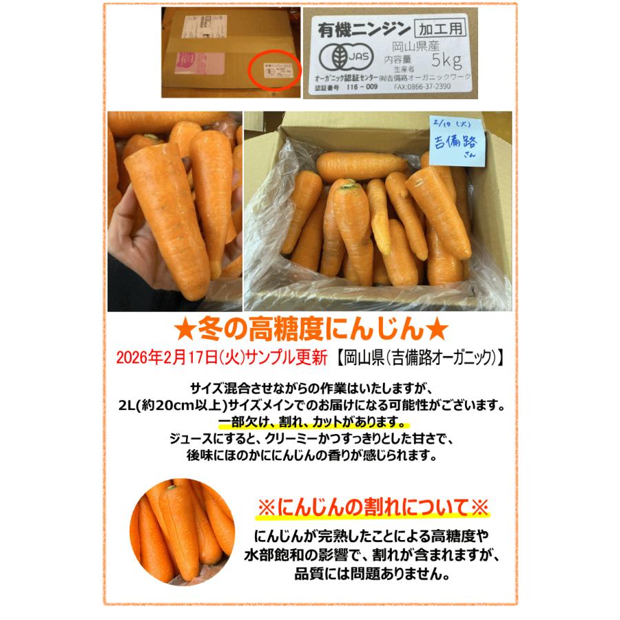 オーガニック 冬の高糖度 にんじん 人参 20kg (10kg×2個) 無農薬 人参