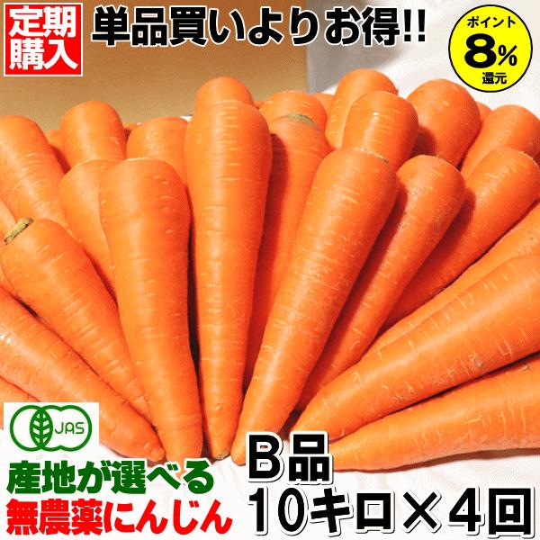 オーガニック 8%還元！にんじん 無農薬人参 10kg×4回 訳あり【定期購入
